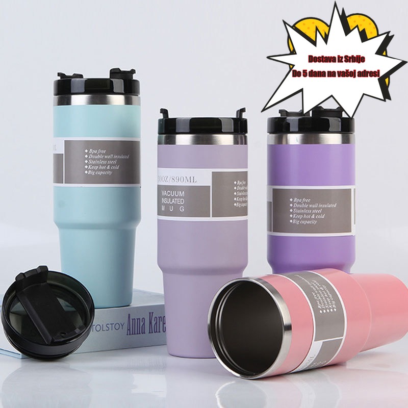 Veliki Termo Čaša sa Slamkom i Poklopcem na Rotaciju - 304 Nehrđajući Čelik & Pšenična Slamka, Nepropusna Prenosiva Boca za Vodu sa Slamkom za Spoljašnju Upotrebu, Teretanu, Putovanje, Kampovanje, Kancelariju - Topla/Hladna Pića, Izdržljiv & Stilski Dizajn, Ne Zahteva Elektricitet, Osnovno za Kampovanje, Hidratacija u Teretani, Moderni Termos, Elegantni Termos, Visokokvalitetni Termos, Termalna Boca, Boca za Školu, Izolovana Boca za Vodu, Vakuumski Termos za Hladnu Vodu