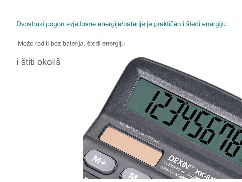 Kalkulator na solarni pogon sa velikim ekranom i dvostrukim izvorom napajanja (solarni i rezervna baterija) - VFD ekran, 12-znamenkasti visoke preciznosti, funkcije memorije, automatsko isključivanje i izračun promene jednim dodirom za finansijsku računovodstvo, kancelariju, školu, inženjering