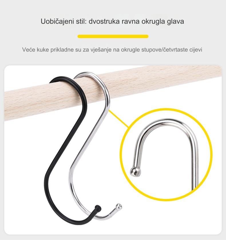 Teška gvozdena S-kuka sa crnom bojom - Zakrivljena S-oblikovana prečka kuka pogodna za kačenje cvetnih korpi, konopaca, kablova, kaiševa - Višenamenska upotreba - Izdržljiva i otporna na koroziju (Gvožđe)
