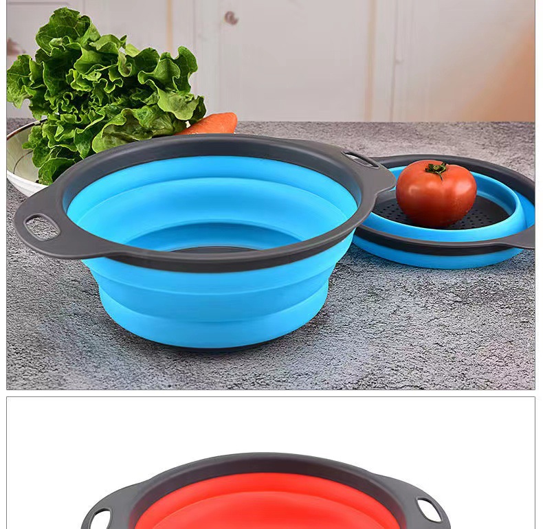 Sklopiva teleskopska korpa za pranje sa otvorima za odvod - izdržljiva sklopiva plastična korpa za sušenje posuđa, kampovanje, RV - prenosiva korpa za pranje povrća i voća koja štedi prostor (zelena/siva)