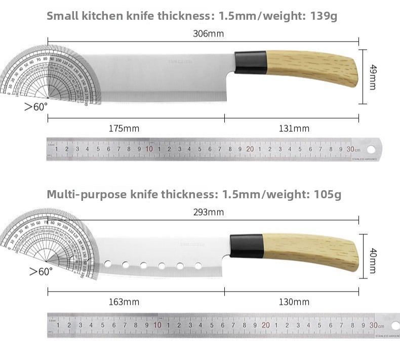 Set od 3 komada kuhinjskih noževa od nerđajućeg čelika sa oštrim i izdržljivim dizajnom, pogodan za kućnu upotrebu, sa šupljom kružnom oštricom i drvenom drškom za sečenje voća i povrća