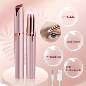 Električni trimer za obrve, automatski, punjenje preko USB-a, punjiva litijumska baterija, bez mirisa, ABS materijal, sa nožićem i oblikovačem za obrve (ili oštricom) za žene, uniseks uklanjač dlačica sa tela