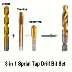 12 komada set HSS 3-u-1 burgija sa titanijumskim premazom M3-M10 navoj