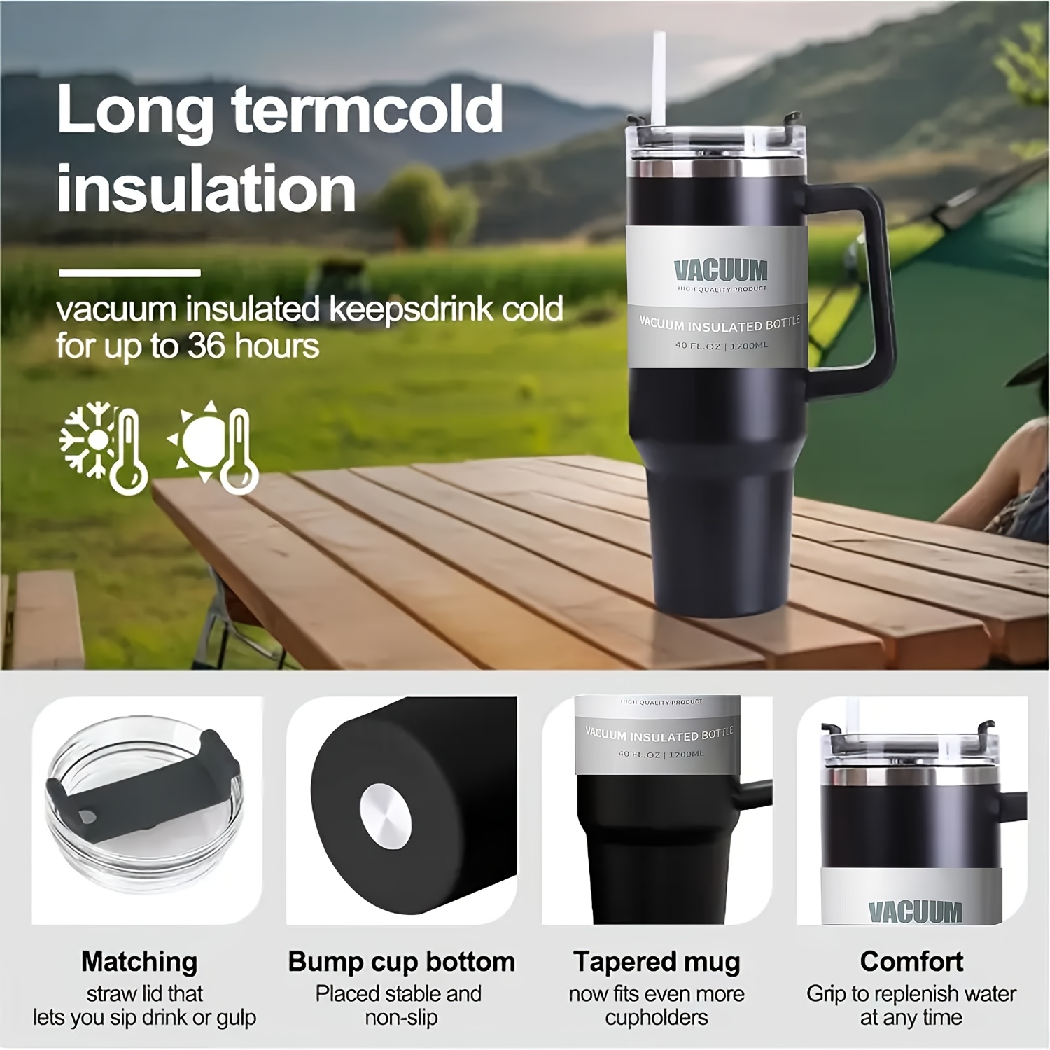 Čelična termo boca sa ručkom poklopcem i slamkom - Slika 3