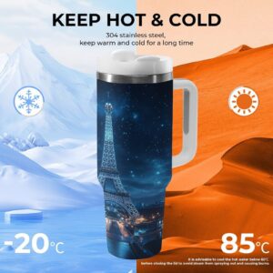 40oz Čaša sa Dizajnom Eiffelovog Tornja od Nerđajućeg Čelika sa Slamkom i Ručkom