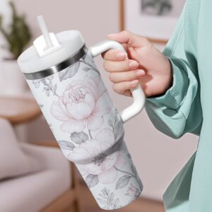 Termo čaša od nerđajućeg čelika sa cvetnim dizajnom 40oz sa slamkom i protivkliznom drškom