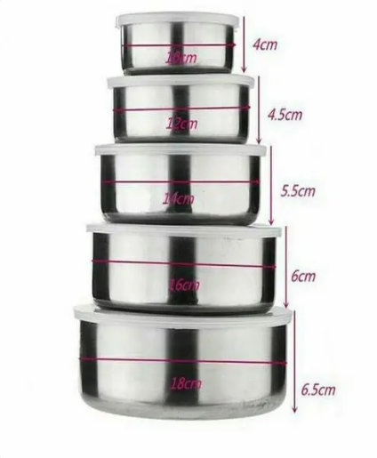 5 posuda za hranu od nerđajućeg čelika sa poklopcem - Slika 2