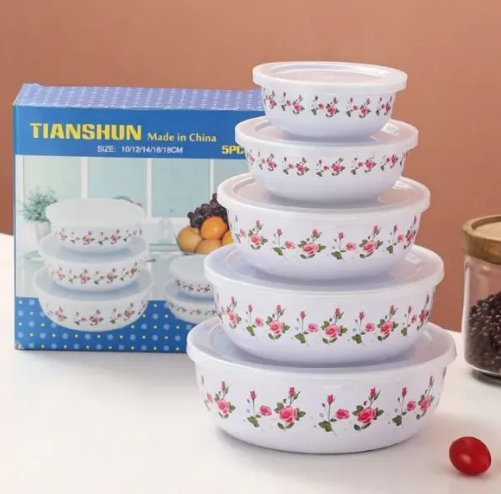 Emajlirane činije sa poklopcima – Set 5komada - Slika 4