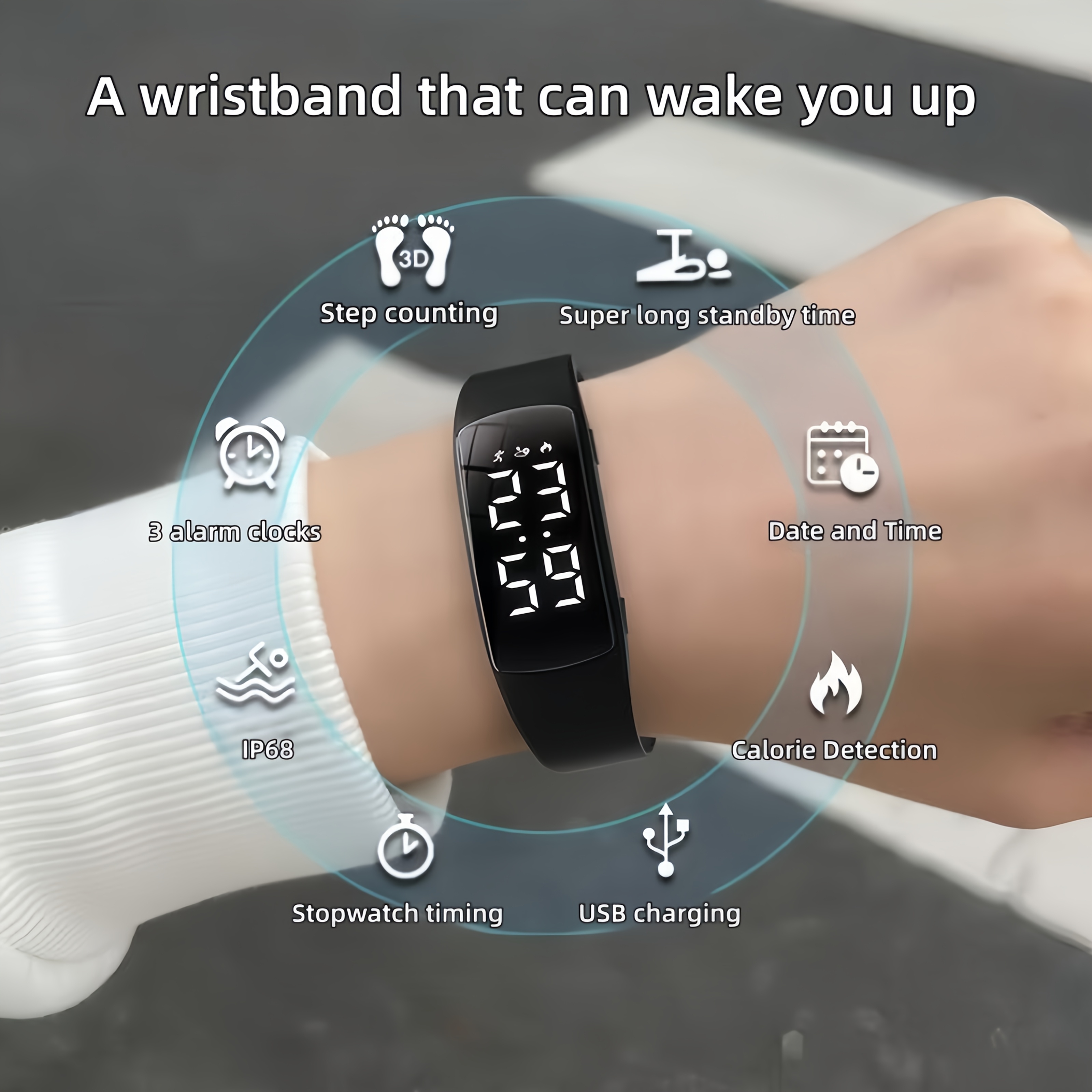 LED Studentska Kvadratna Multifunkcionalna Sportska Narukvica Brojač Koraka - Slika 12