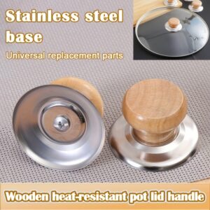 1/2 kom Drvena Ručica za Poklopac Šerpe – Drvena Ručka Otporna na Toplotu sa Bazom od Nerđajućeg Čelika, Zamena Protiv Opekotina za Šerpe & Tiganje, Prečnik 5.71Cm, Kuhinjski Pribor za Kuvanje, Zamena Poklopca za Šerpu, Ergonomski Kuhinjski Pribor, Izdržljiv Kuhinjski Predmet