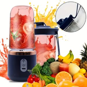 Prenosiva Mini Čaša za Blender sa Sistemom od 6 Sečiva & Zaključavanje | Aparat za Instant Smoothie sa Dve Čaše, Rad Jednim Dodirom, Punjenje, Izdržljiv Plastični/Metalni Dizajn, Sigurnosna Brava – Blender