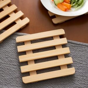 3 komada Jednostavna Bambus Otporna na Toplotu Podloga | Toplotno Izolaciona Podloga za Sto, Toplotno Izolaciona Podloga za Tanjire, Podloga za Pleštic, Napravljena od Bambusa i Orašastog Oraha