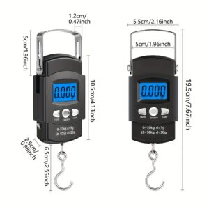 Prenosiva digitalna vaga sa kapacitetom od 110 funti ili 50 kilograma, precizno merenje do 0,1 funte. Uključuje LCD displej sa pozadinskim osvetljenjem, funkciju tare i dolazi sa metrom od 1 metar, idealna za merenje prtljaga, tereta ili riba