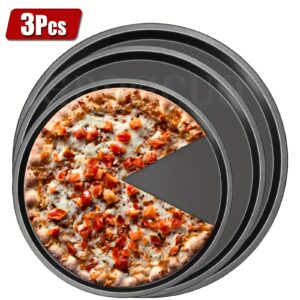 Komplet od 3, Okrugle tepsije za picu pogodne za rernu, nelepljive tepsije za picu, tepsije od ugljeničnog čelika, set za hrskavu picu, okrugle tepsije za pečenje, idealne za zamrznute i domaće pice, tamno sive boje