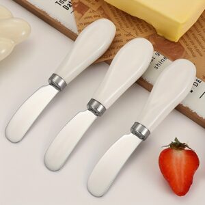 3 komada Noževa za puter od nerđajućeg čelika sa keramičkom drškom | 304 Nerđajući čelik, izdržljiv i higijenski, idealan za raširenje putera, džema i sira