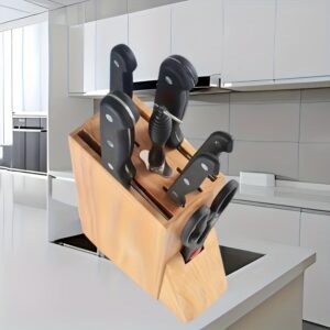 Izdržljivi Drveni Nosač za Noževe | Neklizajuća Osnova, Višestruka Pregrada za Odlaganje, Trajni Organizator za Radnu Površinu sa Odvojenim Pregradama za Sečiva