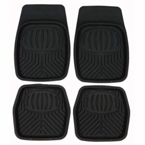 Kolekcija od četiri crne vinil podne prostirke koje se mogu seći po meri, dizajnirane za vozila uključujući automobile, kamione i SUV vozila