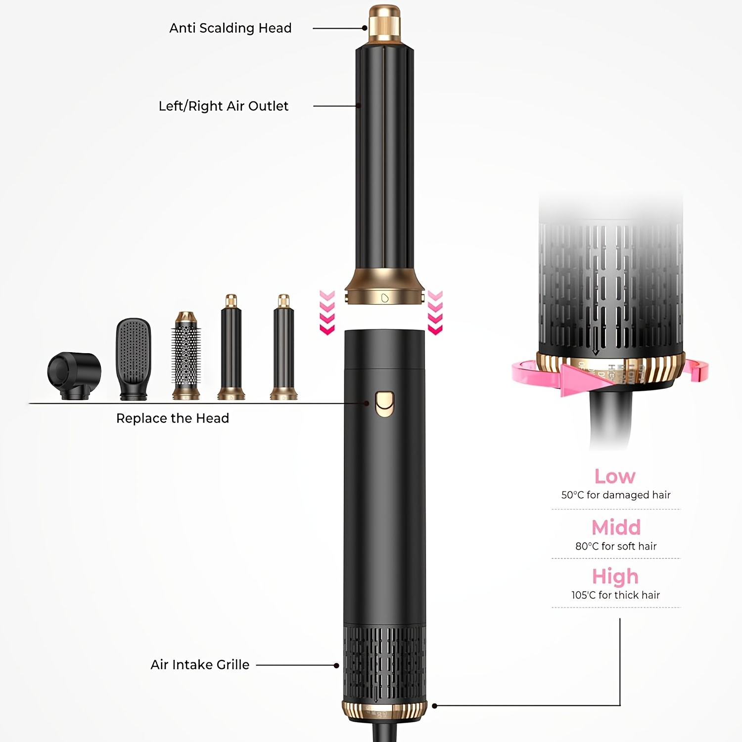 Cetka za vruc vazduh fen i uvijac za kosu 1000W 5 u 1 - Slika 5