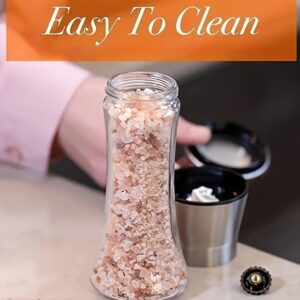 1 kom/2 kom Set mlinova za biber i morsku sol | Podesiva finoća mlevenja, keramičke oštrice, poklopac sa okidačem od nerđajućeg čelika, stakleno telo koje se može ponovo puniti – Bez električne upotrebe