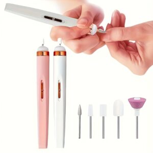 Električna turpija za nokte sa pet izmenjivih nastavaka i opcijama brzine, savršena za negu noktiju i manikir, uključuje LED svetlo i funkciju USB punjenja