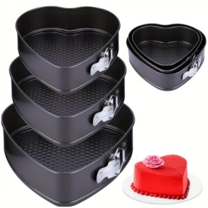 Set od 3 kalupa za torte u obliku srca sa uklonjivim dnom, dostupni u različitim oblicima i veličinama, izrađeni od ugljeničnog čelika, savršeni za pečenje i kuhinjske primene