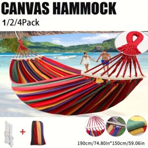 Set ležaljki za kampovanje za dve osobe – Izdržljiva crveno-bela prugasta ležaljka protiv prevrtanja, napravljena od izdržljivog platnenog materijala, sa čvrstim zakrivljenim drvenim postoljima | Unutrašnja ljuljaška, pogodna za bašte, kampovanje, balkone, na otvorenom