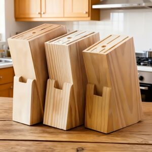 Izdržljivi Drveni Nosač za Noževe | Neklizajuća Osnova, Višestruka Pregrada za Odlaganje, Trajni Organizator za Radnu Površinu sa Odvojenim Pregradama za Sečiva