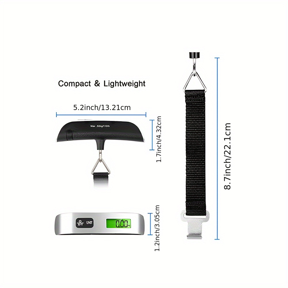 Prenosiva elektronska vaga za prtljag sa LCD pozadinskim osvetljenjem i remenom za kačenje - Visoko precizno merenje kofera, indikator niskog/preopterećenja, lagana putna vaga pogodna za putovanja, uključeno (kompatibilno za avion, voz, automobil) - Slika 5