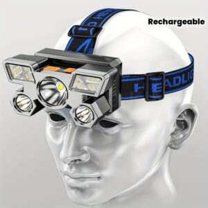 Jedna Punjiva Glava Svetiljke sa Pet Glava, Sa Super Svetlom 18650 Ugrađenom Baterijom, Idealna za Pecanje i Planinarenje