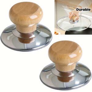 1/2 kom Drvena Ručica za Poklopac Šerpe – Drvena Ručka Otporna na Toplotu sa Bazom od Nerđajućeg Čelika, Zamena Protiv Opekotina za Šerpe & Tiganje, Prečnik 5.71Cm, Kuhinjski Pribor za Kuvanje, Zamena Poklopca za Šerpu, Ergonomski Kuhinjski Pribor, Izdržljiv Kuhinjski Predmet