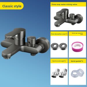 Mesingana slavina za tuš, set slavina za kadu | Trostruka funkcija kontrola tople i hladne vode sa bočnim prekidačem, čisti bakar, EU navojni konektor