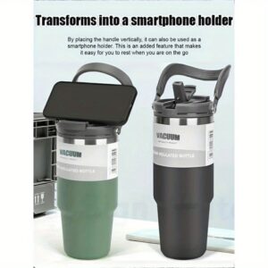 Termo čaša velikog kapaciteta sa ugrađenom slamkom – Vakuumski izolovana termosica od nerđajućeg čelika, nepropusna putna šolja s ručkom, održava piće toplim/hladnim 48 sati, mat završnica za kafu, čaj, hladne napitke – Idealno za kancelariju, kampovanje, teretanu, svakodnevnu upotrebu – Kompatibilna sa poklopcem sa slamkom, oprema za hidrataciju tokom vežbanja, elegantnog dizajna, izdržljiva posuda za piće