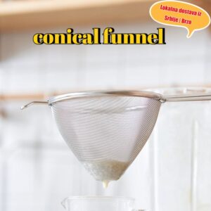 1 komad visokokvalitetne čelične sitne cediljke, konusni ravni mrežasti dizajn, udobna drška, specijalizovana za kuhinjsko filtriranje i pečenje, kućni kuhinjski alat