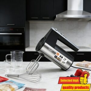 Električna mikser za mućenje sa 5 brzina | Ručni mikser od nerđajućeg čelika za kućnu upotrebu za pečenje kolača i deserta, 304 nerđajući čelik, napajanje preko utikača, 220V-240V