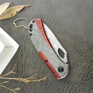 Džepni nož sa damaskim uzorkom – Drvena drška, alat za svakodnevnu upotrebu i kampovanje