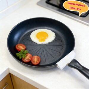 Svestrana tiganj sa nelepljivom površinom u različitim veličinama, lako se čisti, pogodan za sve tipove šporeta, savršen za kuvanje jaja i odreska, neophodan za svaku kuhinju