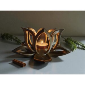3D Štampani Držač za Sveće u Obliku Lotosa sa Mirisnim Svećama – Zlatni Otvoreni Cvetni Lonac za Božićnu Dekoraciju, Aromaterapiju i Atmosferu, za Bazu Sveće u Obliku Lotosa (Kompatibilno sa Čajem)