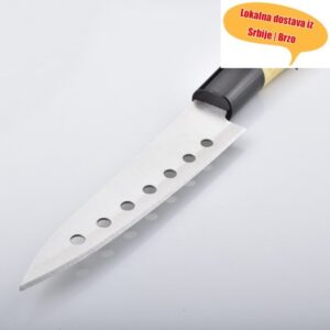 Nož za voće od nerđajućeg čelika sa oštrim i izdržljivim dizajnom, pogodan za upotrebu u domaćinstvu, sa šupljim kružnim sečivom i drvenom drškom za sečenje voća i povrća