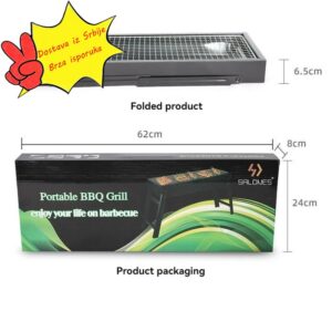 Veliki prenosivi roštilj od nerđajućeg čelika – Izdržljiv sklopivi BBQ roštilj sa besplatnom montažom, lagan i čvrst za kuvanje na otvorenom, ravnomerna raspodela toplote, kompatibilan s ugaljem i drugim gorivima, idealan za dvorište, kampovanje, piknik, balkon – Dizajn koji štedi prostor