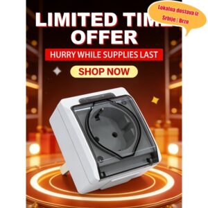 Odlična ponuda! 2 komada! Vodootporna i zaštićena od prskanja utičnica, sa providnim zaštitnim poklopcem, za spoljašnju upotrebu/kupatilo/balkon, površinska montaža