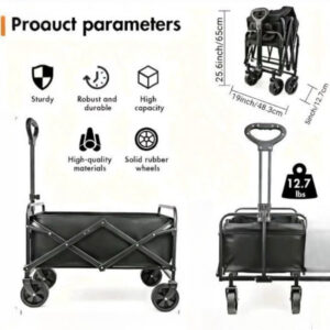 Neophodan za kampovanje na otvorenom, ova robusna sklopiva ručna kolica je savršena za aktivnosti u slobodno vreme i kupovinu. Sklapa se u malu veličinu, idealna za korpe za piknik ili kupovinu, a njen četiri točka se lako kotrljaju po pesku i travu.