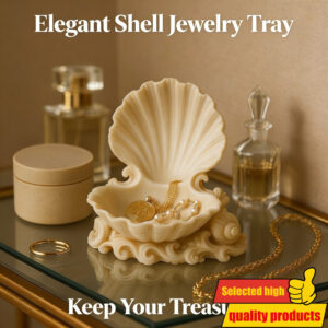 3D štampana vintage posuda za nakit u obliku kapice – Krem boja, pogodna za toaletni sto, prikaz prstenova i minđuša, plastična kutija u obliku školjke sa kapicama za toaletni sto, sto, policu – Lokalna dostava za kupce iz Srbije