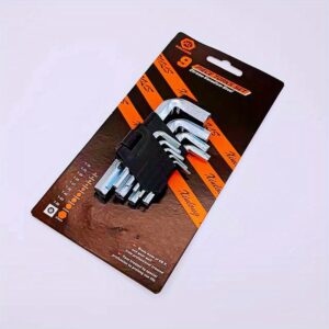 Šestougaoni ključ 9 komada, ravna i kuglasta glava, pocinkovani ugljenični čelik, alat za popravke, hardverski pribor, precizne radnje, kompaktan dizajn, pozlaćena završnica, otporan na koroziju, porodično održavanje, inženjerska oprema