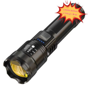 Super Svetla Punjiva Baterijska Lampa sa Zumom & Strob Modevima, USB-Takmička Lampa sa Ergonomskim Rukohvatom, Dometni Snop za Kampovanje na Otvorenom, Planinarenje, Hitne Slučajeve – Kompatibilna sa USB-C Uređajima (Baterija Nije Uključena)