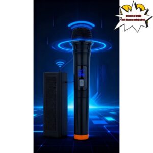 Profesionalni bežični mikrofon sa napajanjem i V-Band (globalna kompatibilnost) – Plug & Play ručni mikrofon za karaoke, live strimovanje, pozorišne nastupe, kućnu/spoljašnju upotrebu, kompatibilan sa pametnim telefonima/tabletima/laptopovima (bez audio)