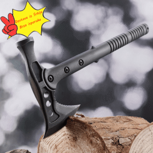 Svestrana alatka za preživljavanje sa čekićem i baklom – robusna alatka za kampovanje u prirodi, dizajnirana sa ergonomskim neklizajućim rukohvatom, sečivom i nazubljenim delom pogodnim za sečenje drveta, grana