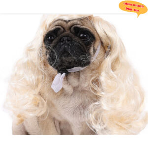 Ručno Heklana Kapa sa Perikom za Mopsa – Realistična Kostimska Perika sa Belim Rumencem i Crnim Očima, Udobna za Pse Rase Mops, Tematske Zabave, Fotografisanje i Svakodnevno Nošenje – Ručno Izrađeni Heklani Dodatak za Glavu