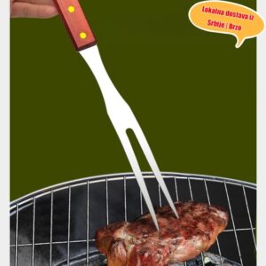 Osnovna oprema za kampovanje za Srbiju! Trodelni set za roštilj od nerđajućeg čelika koji uključuje špatulu, hvataljku i viljušku sve u jednom