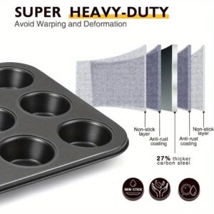 Posuda za muffine od ugljeničnog čelika sa nelepljivom površinom za 12 kuglica | Izdržljiva posuda za pečenje za Dan zaljubljenih, ručni rad, pravougaonog oblika