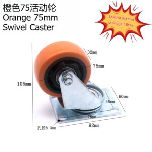 Ručna kolica sa osnovnim narandžastim okretnim točkovima, okretni točkovi sa šrafovima, okretni točkovi sa kočnicama, dostupne veličine 75mm i 100mm, lokalna dostava u Srbiji, industrijski točkovi